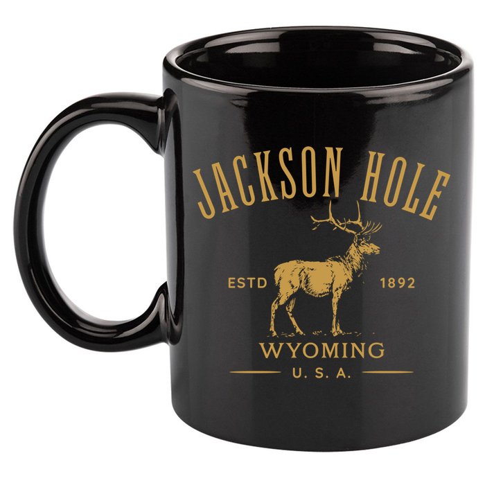 Jackson Hole Wyoming USA Estd 1892 with Elk Souvenir Design 11oz C Handle Ceramic Mug