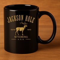 Jackson Hole Wyoming USA Estd 1892 with Elk Souvenir Design 11oz C Handle Ceramic Mug