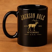Jackson Hole Wyoming USA Estd 1892 with Elk Souvenir Design 11oz C Handle Ceramic Mug