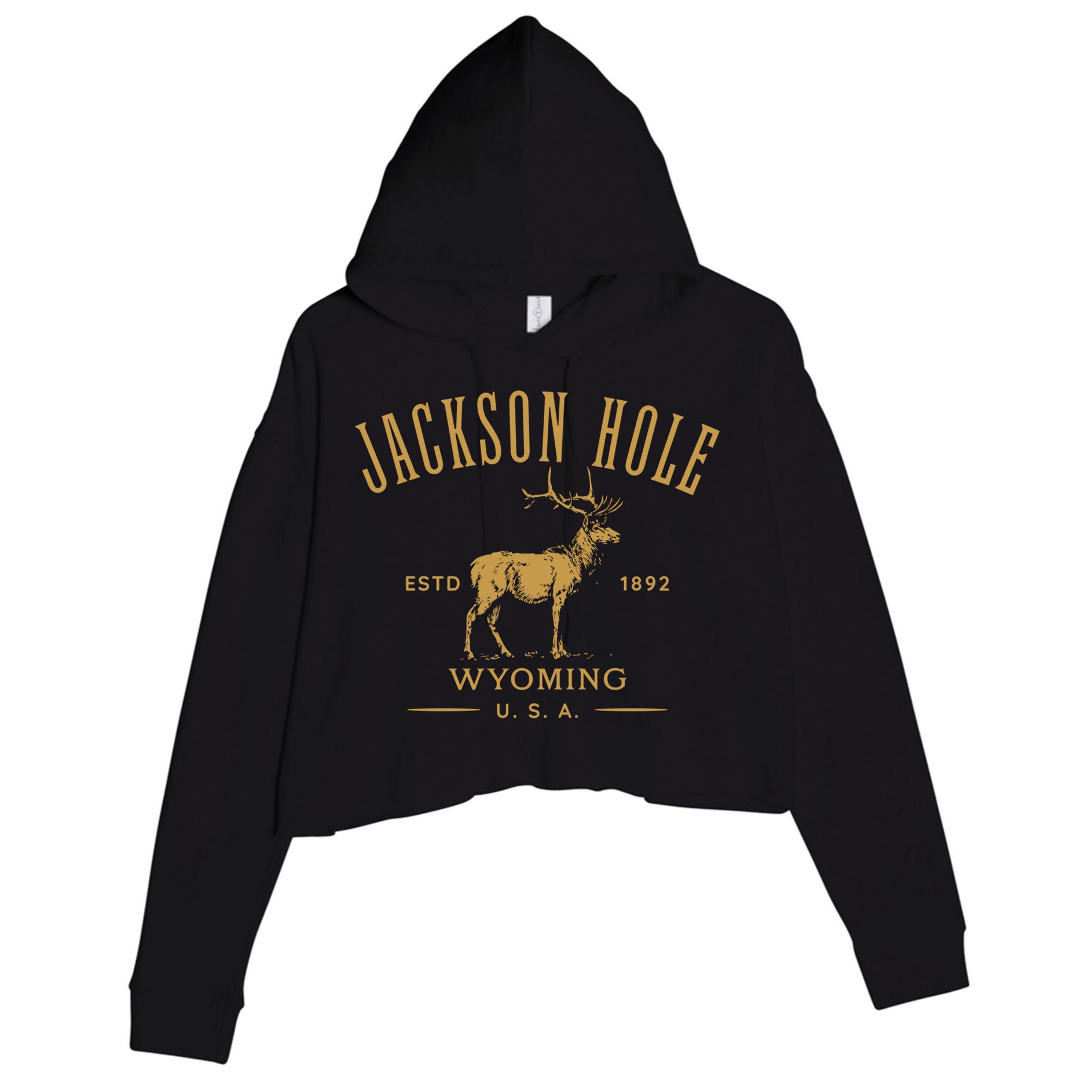 Jackson Hole Wyoming USA Estd 1892 with Elk Souvenir Design Crop Fleece Hoodie