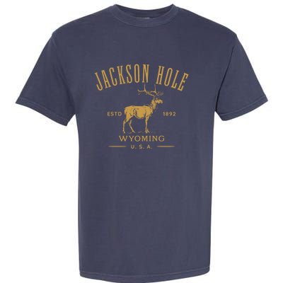 Jackson Hole Wyoming USA Estd 1892 with Elk Souvenir Design Garment-Dyed Heavyweight T-Shirt