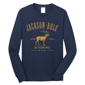 Jackson Hole Wyoming USA Estd 1892 with Elk Souvenir Design Long Sleeve Shirt