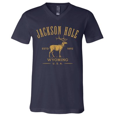 Jackson Hole Wyoming USA Estd 1892 with Elk Souvenir Design V-Neck T-Shirt