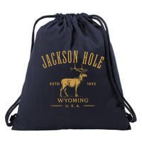 Jackson Hole Wyoming USA Estd 1892 with Elk Souvenir Design Drawstring Bag