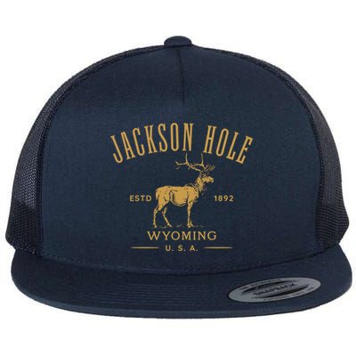 Jackson Hole Wyoming USA Estd 1892 with Elk Souvenir Design Flatbill Hat