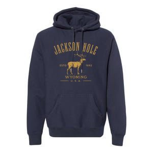 Jackson Hole Wyoming USA Estd 1892 with Elk Souvenir Design Premium Hoodie