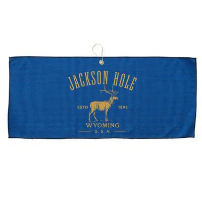 Jackson Hole Wyoming USA Estd 1892 with Elk Souvenir Design Large Microfiber Waffle Golf Towel