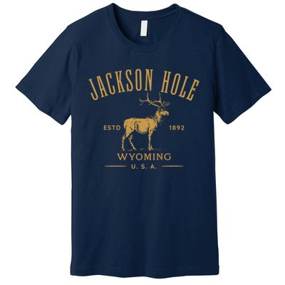 Jackson Hole Wyoming USA Estd 1892 with Elk Souvenir Design Premium T-Shirt