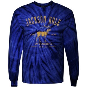 Jackson Hole Wyoming USA Estd 1892 with Elk Souvenir Design Tie-Dye Long Sleeve Shirt