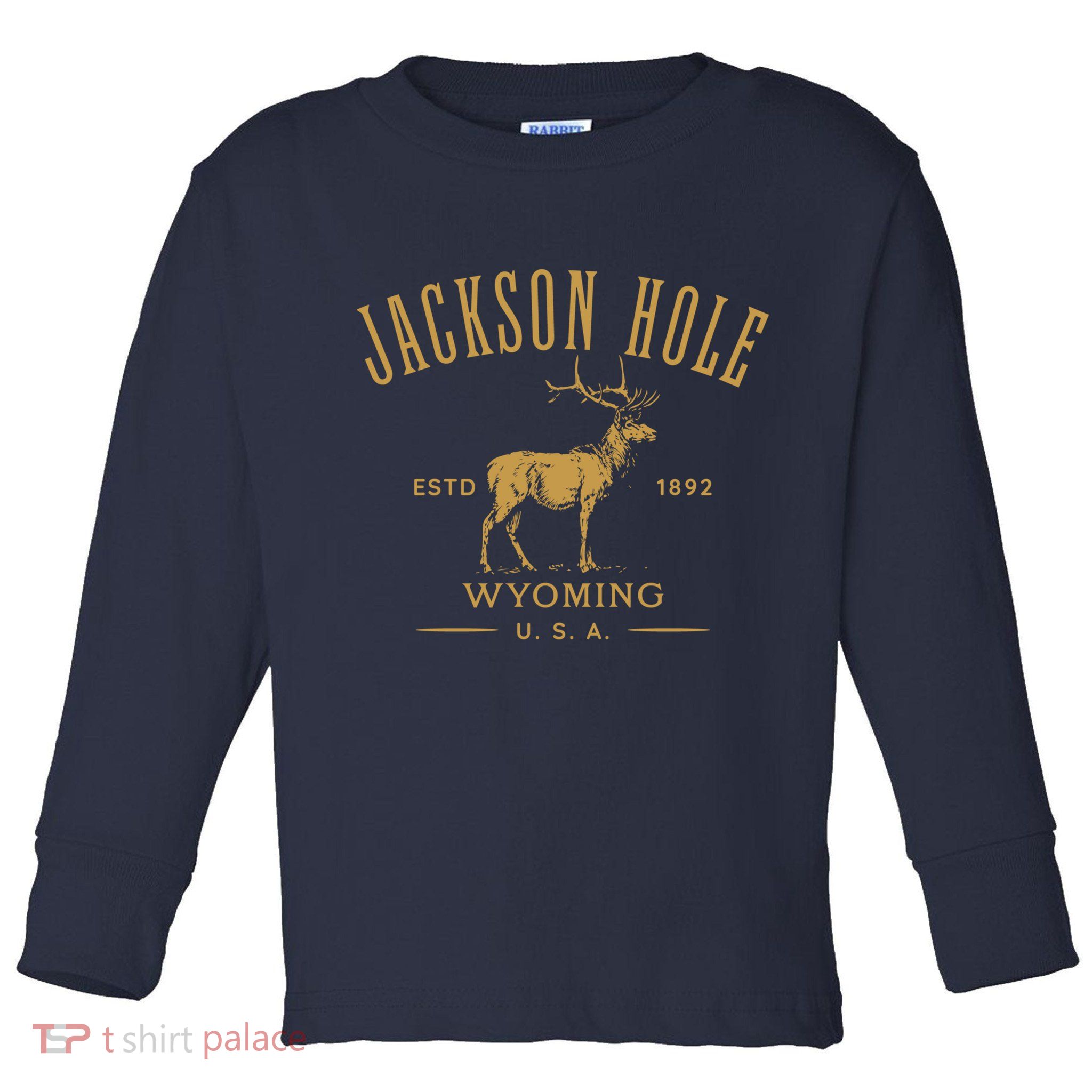 Jackson Hole Wyoming USA Estd 1892 with Elk Souvenir Design Toddler Long Sleeve Shirt