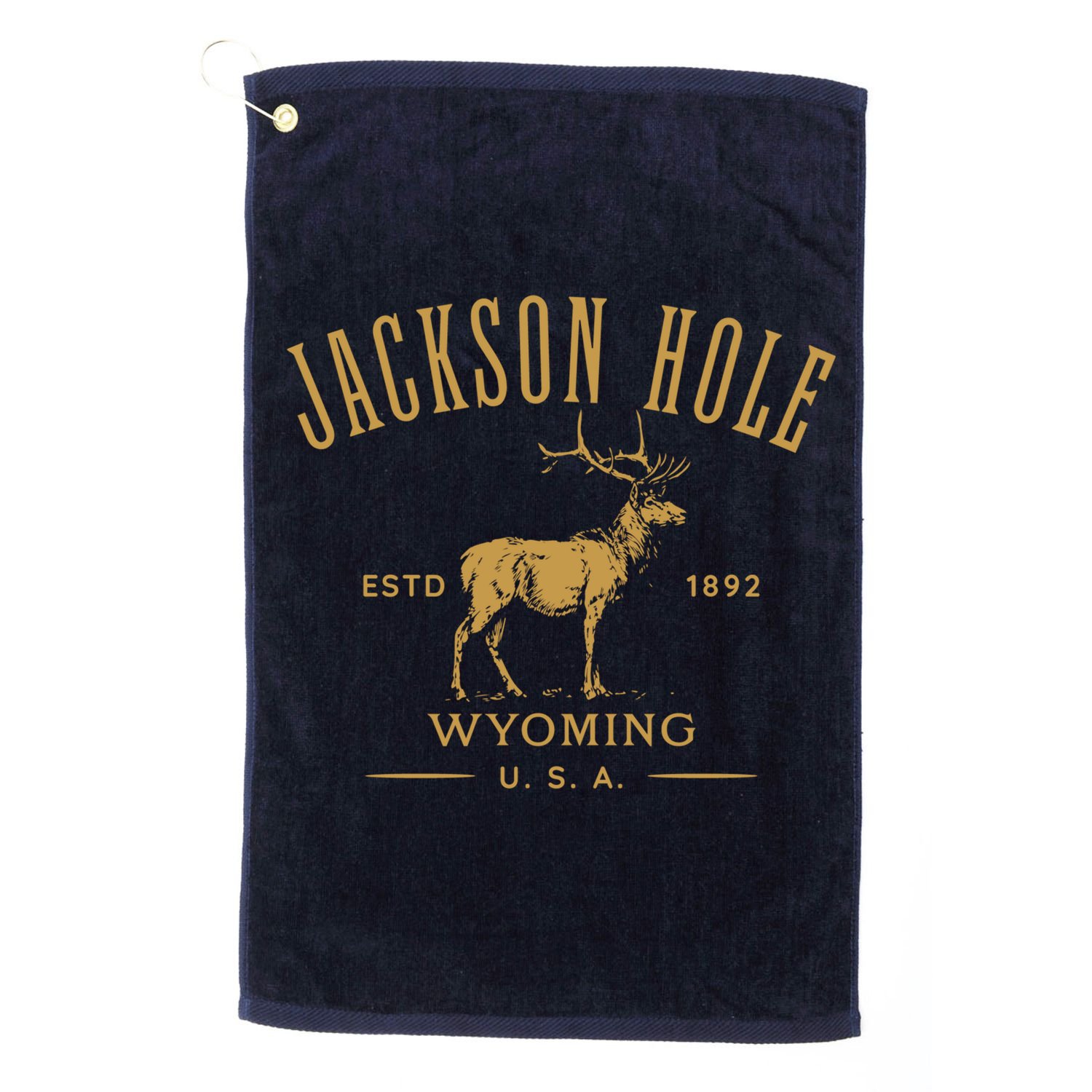 Jackson Hole Wyoming USA Estd 1892 with Elk Souvenir Design Golf Towel
