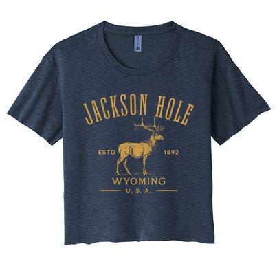 Jackson Hole Wyoming USA Estd 1892 with Elk Souvenir Design Crop Top