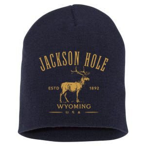 Jackson Hole Wyoming USA Estd 1892 with Elk Souvenir Design Short Acrylic Beanie