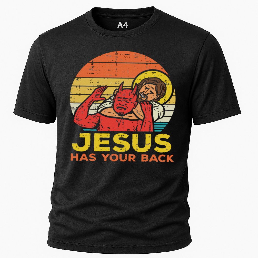 Jesus Has Your Back Jiu Jitsu Retro Christian Women Cooling Performance Crew T-Shirt
