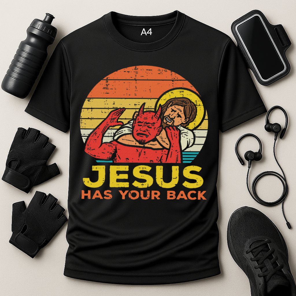 Jesus Has Your Back Jiu Jitsu Retro Christian Women Cooling Performance Crew T-Shirt