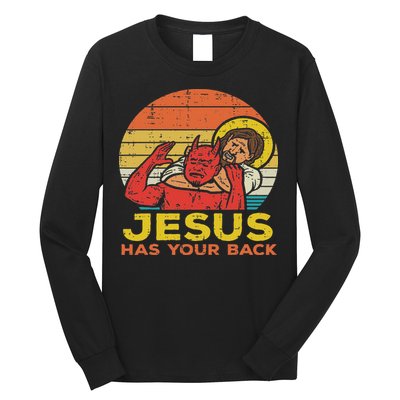 Jesus Has Your Back Jiu Jitsu Retro Christian Women Long Sleeve Shirt