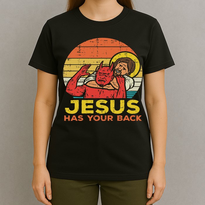 Jesus Has Your Back Jiu Jitsu Retro Christian Women T-Shirt
