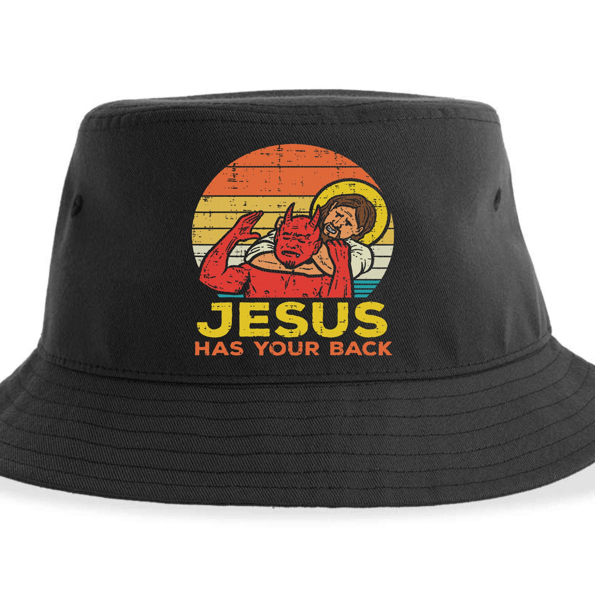 Jesus Has Your Back Jiu Jitsu Retro Christian Women Sustainable Bucket Hat