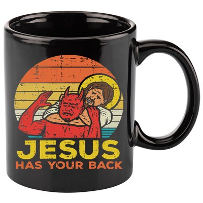 Jesus Has Your Back Jiu Jitsu Retro Christian Women 11oz C Handle Ceramic Mug