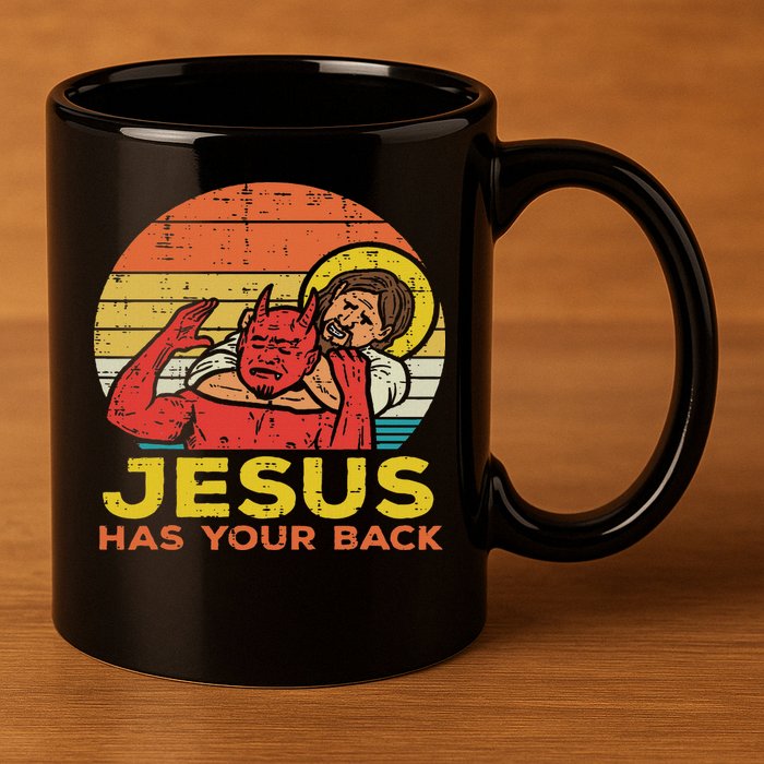 Jesus Has Your Back Jiu Jitsu Retro Christian Women 11oz C Handle Ceramic Mug