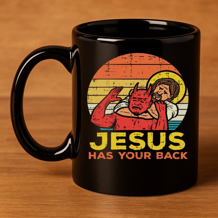Jesus Has Your Back Jiu Jitsu Retro Christian Women 11oz C Handle Ceramic Mug