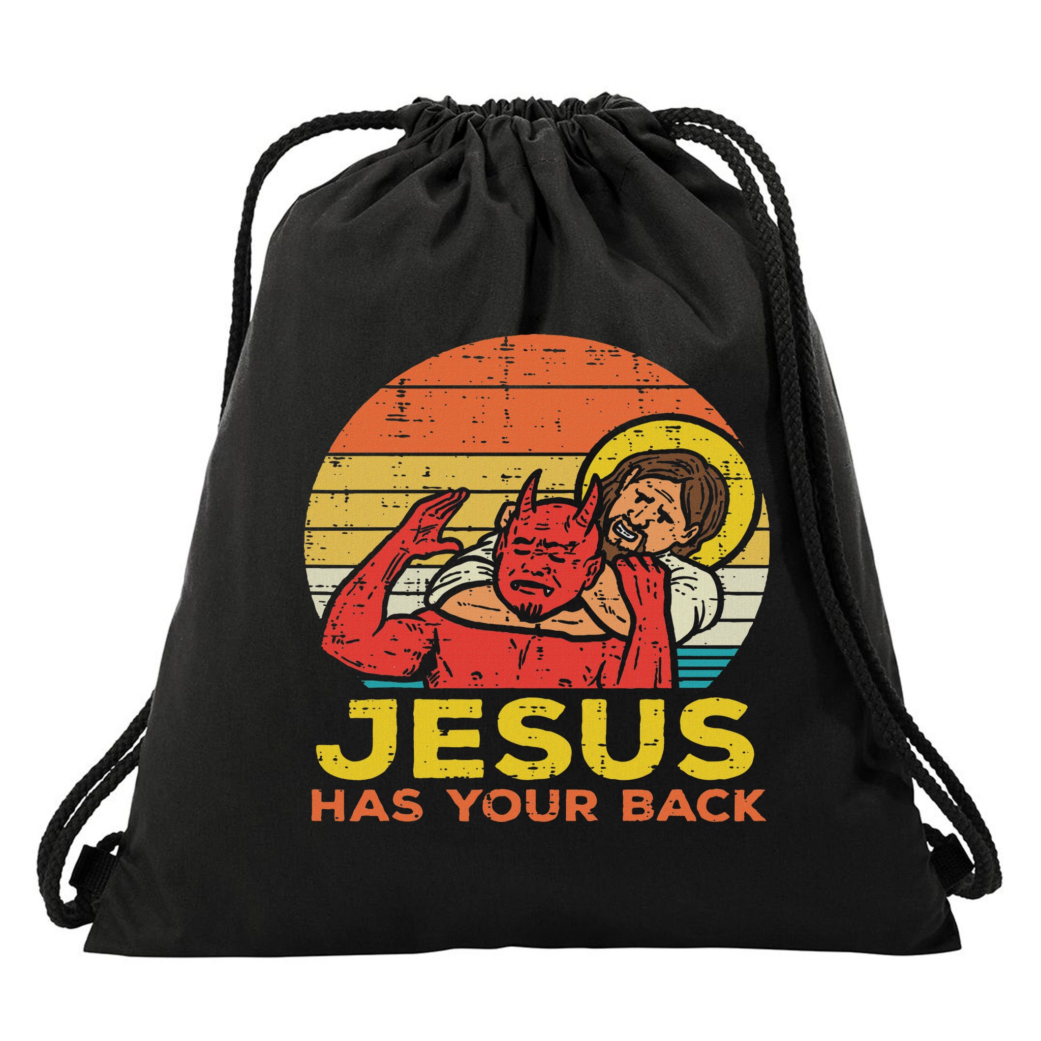 Jesus Has Your Back Jiu Jitsu Retro Christian Women Drawstring Bag