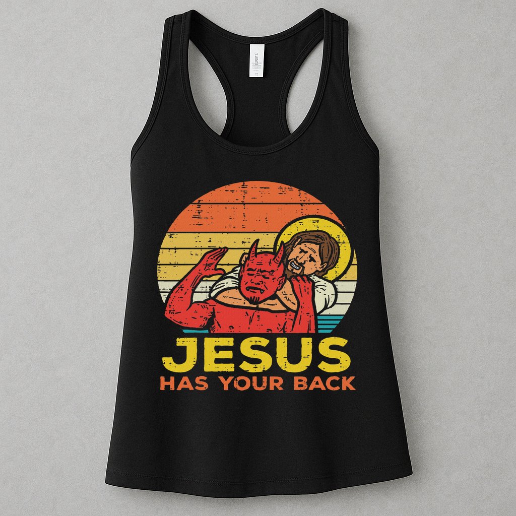 Jesus Has Your Back Jiu Jitsu Retro Christian Women Womens Tank Top