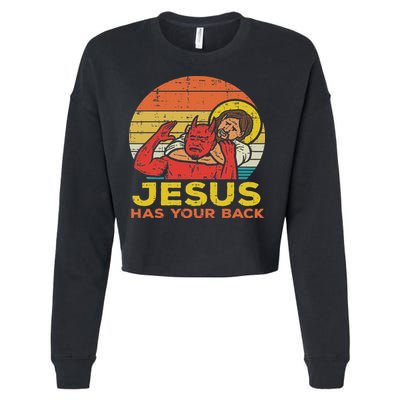 Jesus Has Your Back Jiu Jitsu Retro Christian Women Cropped Pullover Crew