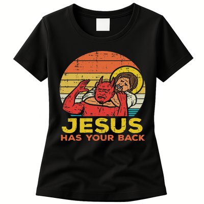 Jesus Has Your Back Jiu Jitsu Retro Christian Women Womens T-Shirt