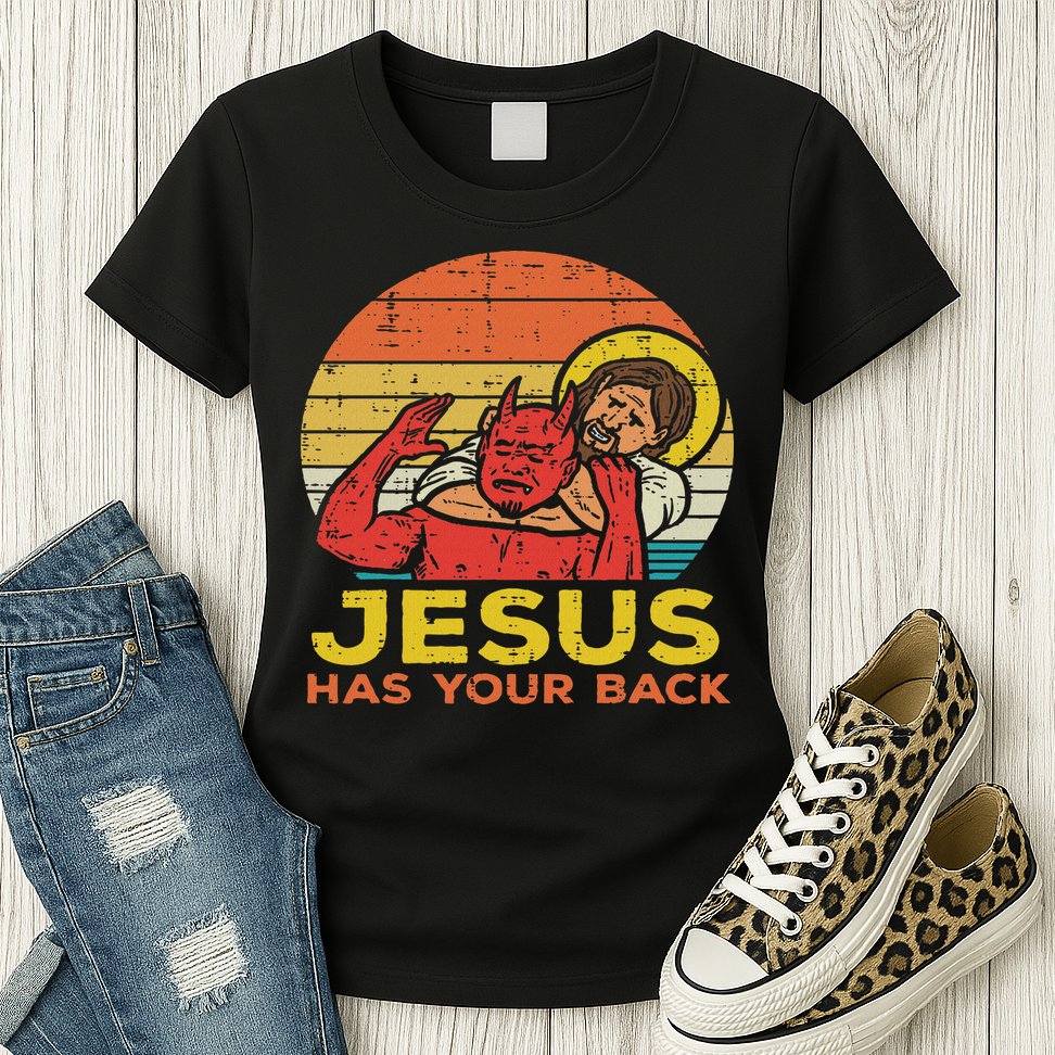 Jesus Has Your Back Jiu Jitsu Retro Christian Women Womens T-Shirt
