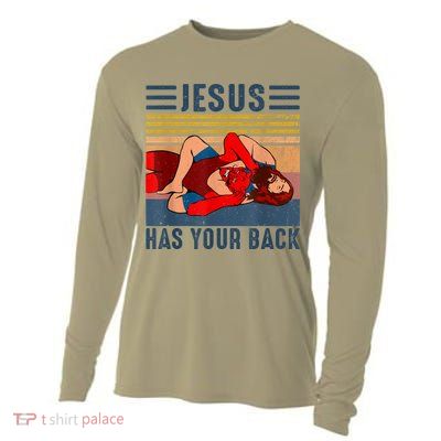 Jesus Has Your Back Wrestling Vintage Cooling Performance Long Sleeve Crew