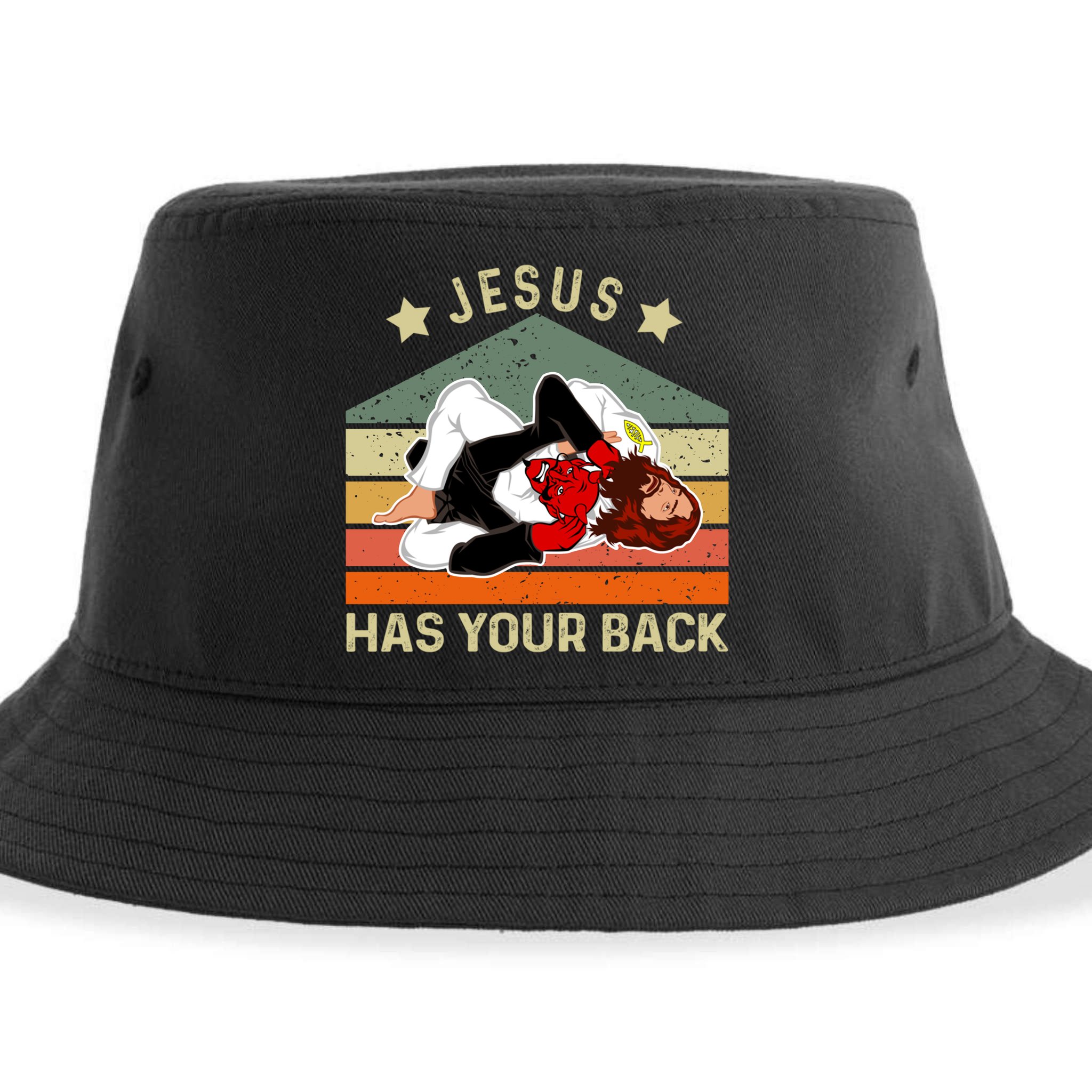 Jesus Has Your Back Brazilian Jiu Jitsu Jesus Sustainable Bucket Hat
