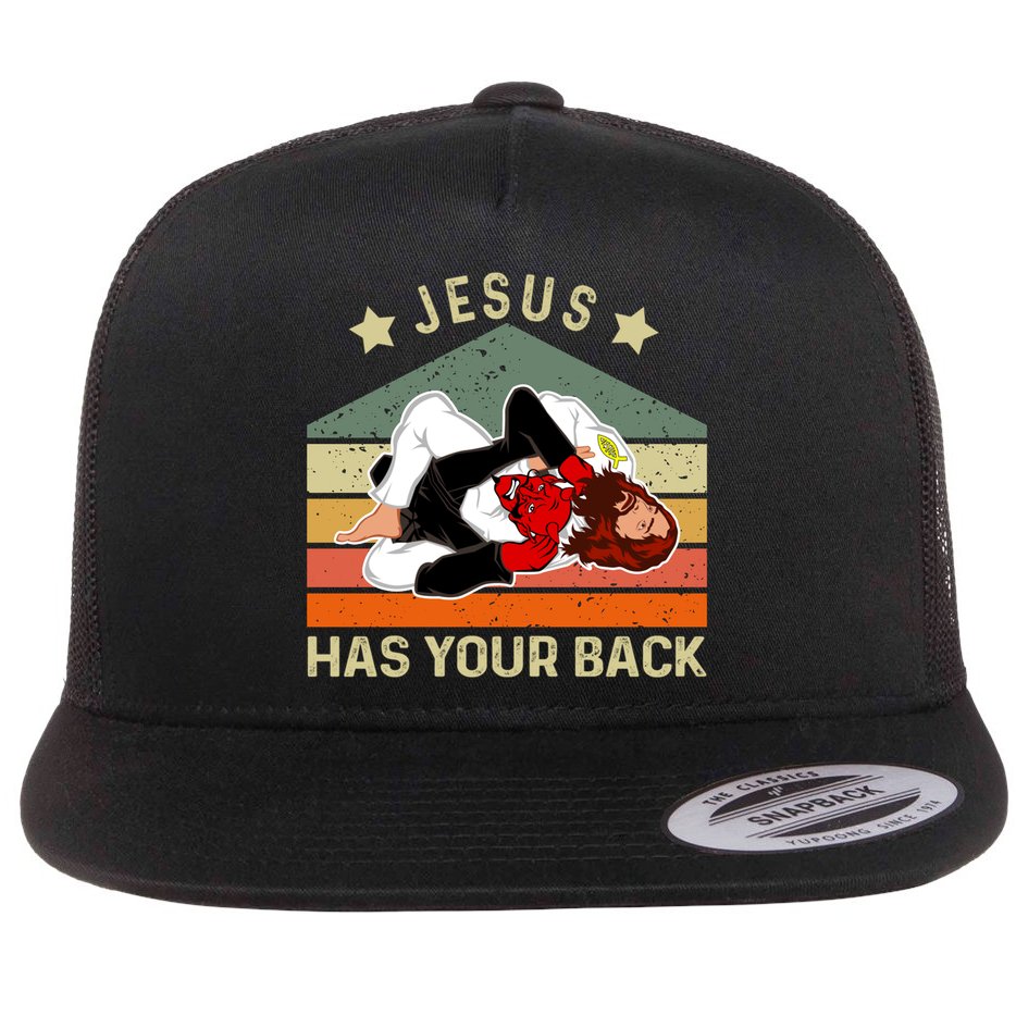Jesus Has Your Back Brazilian Jiu Jitsu Jesus Flat Bill Trucker Hat