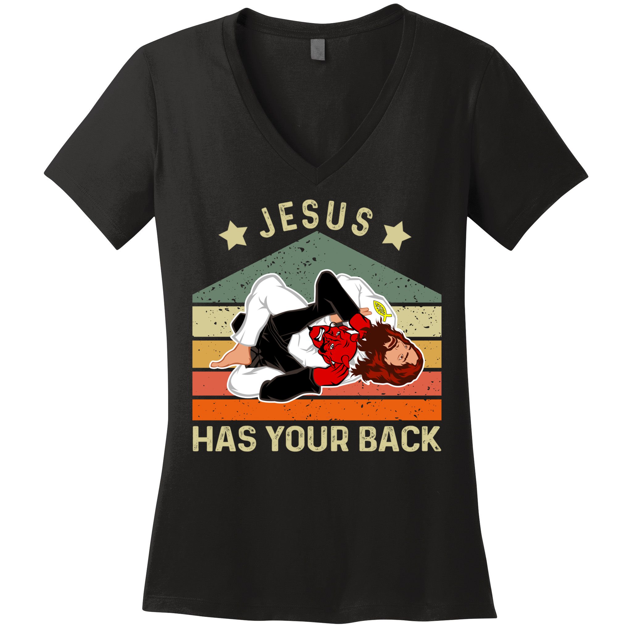 Jesus Has Your Back Brazilian Jiu Jitsu Jesus Women's V-Neck T-Shirt