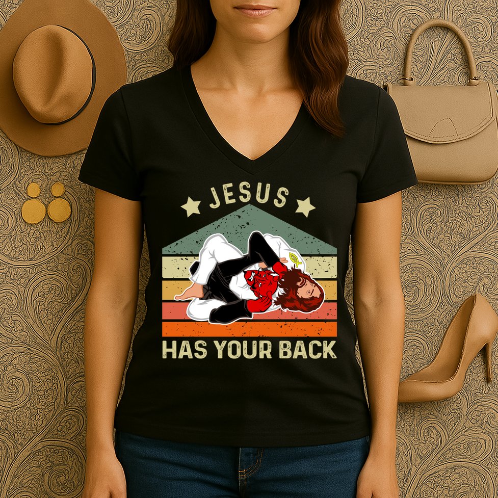 Jesus Has Your Back Brazilian Jiu Jitsu Jesus Women's V-Neck T-Shirt