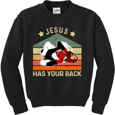 Jesus Has Your Back Brazilian Jiu Jitsu Jesus Kids Sweatshirt