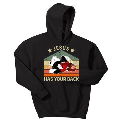 Jesus Has Your Back Brazilian Jiu Jitsu Jesus Kids Hoodie