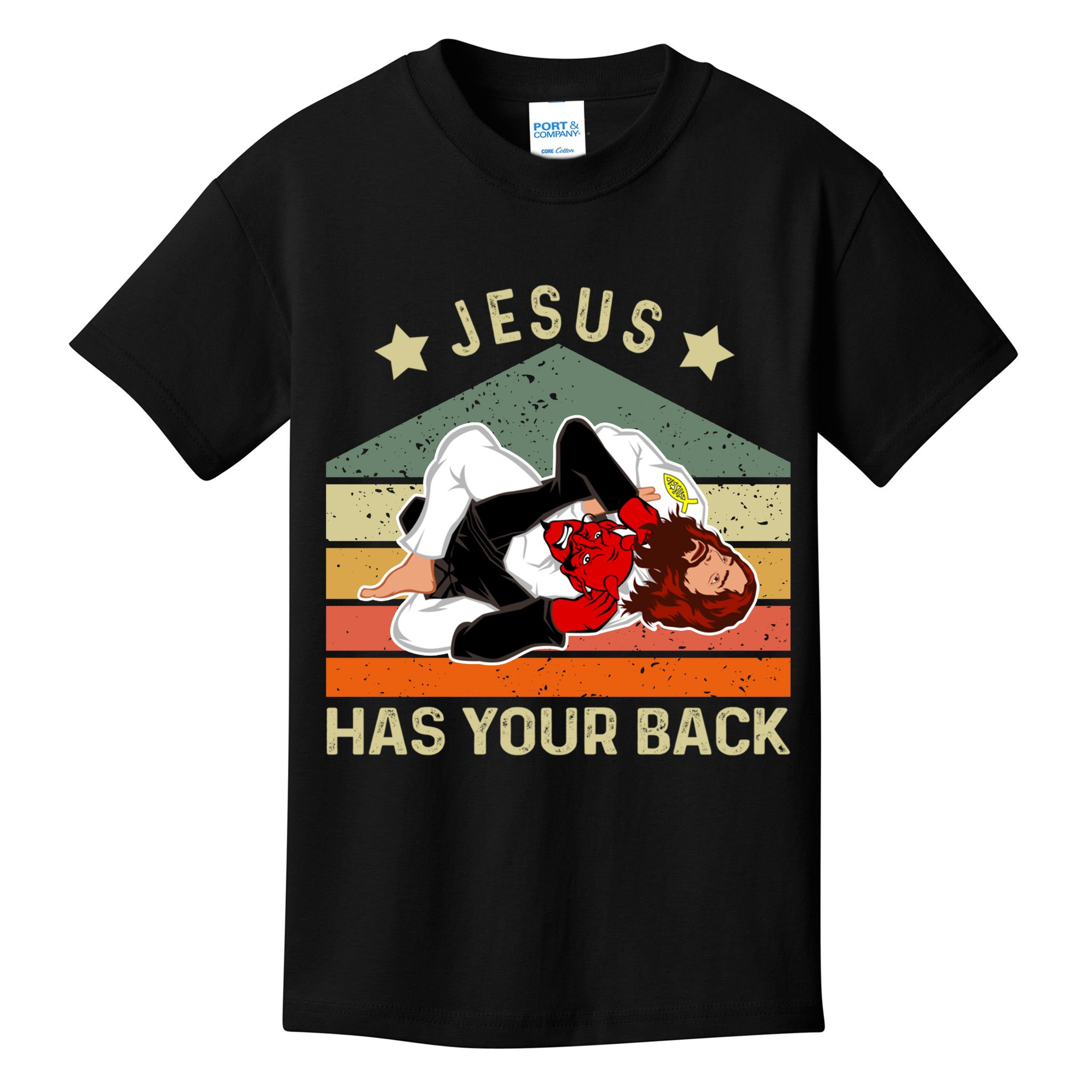 Jesus Has Your Back Brazilian Jiu Jitsu Jesus Kids T-Shirt