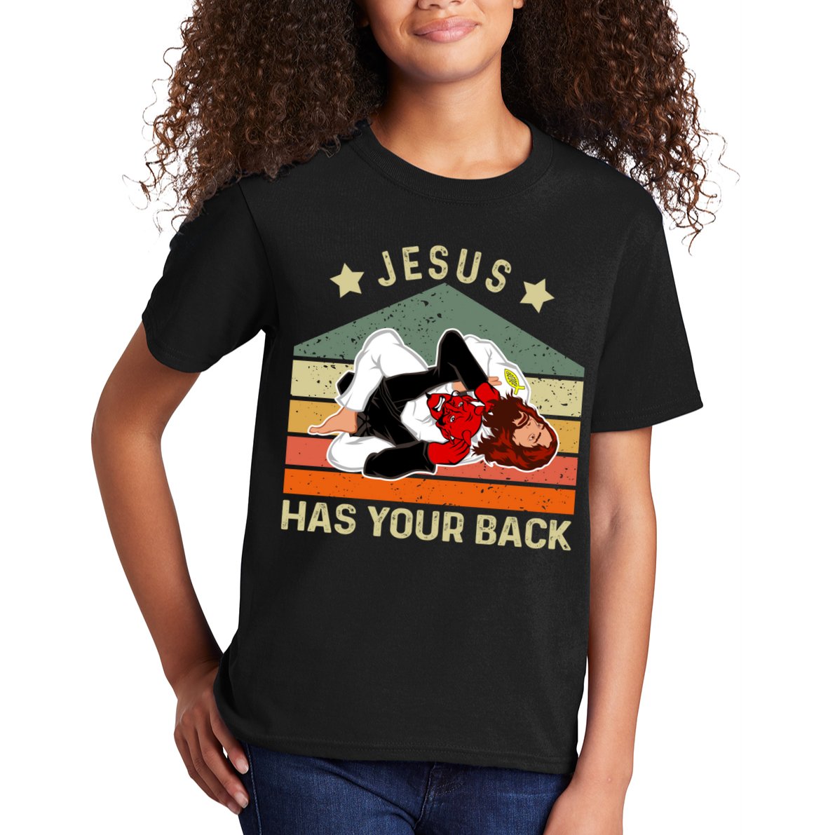 Jesus Has Your Back Brazilian Jiu Jitsu Jesus Kids T-Shirt