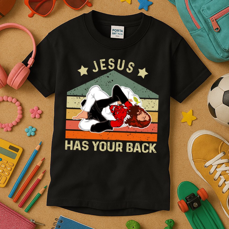 Jesus Has Your Back Brazilian Jiu Jitsu Jesus Kids T-Shirt