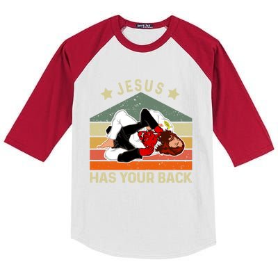 Jesus Has Your Back Brazilian Jiu Jitsu Jesus Kids Colorblock Raglan Jersey