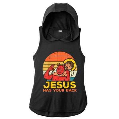 Jesus Has Your Back Jiu Jitsu Retro Christian Men Women Ladies PosiCharge Tri-Blend Wicking Draft Hoodie Tank