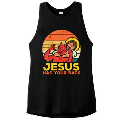 Jesus Has Your Back Jiu Jitsu Retro Christian Men Women Ladies PosiCharge Tri-Blend Wicking Tank