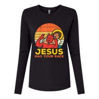 Jesus Has Your Back Jiu Jitsu Retro Christian Men Women Womens Cotton Relaxed Long Sleeve T-Shirt