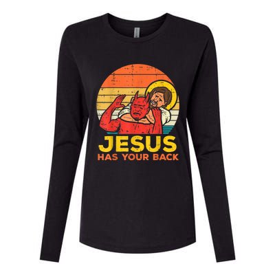 Jesus Has Your Back Jiu Jitsu Retro Christian Men Women Womens Cotton Relaxed Long Sleeve T-Shirt