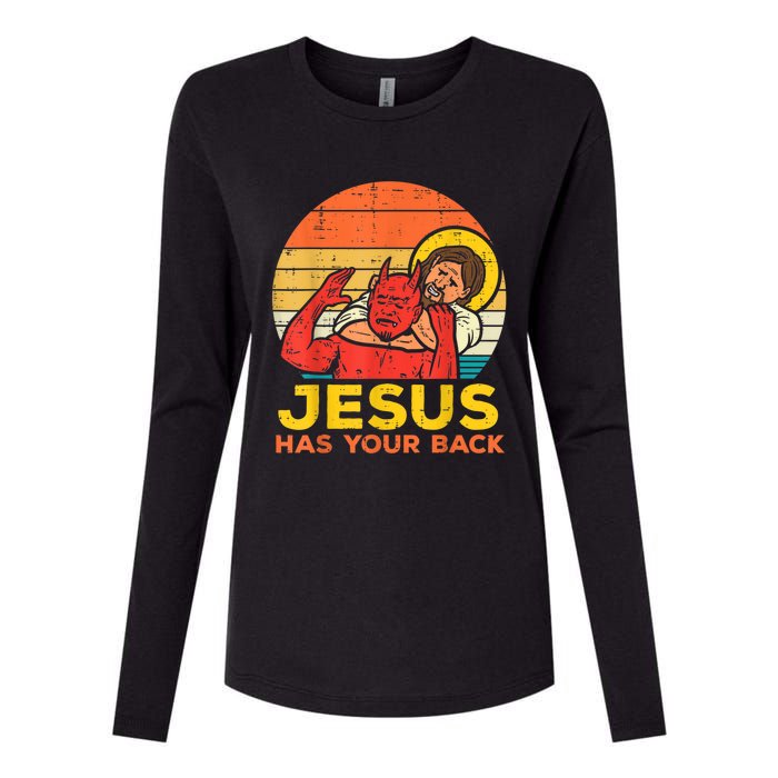 Jesus Has Your Back Jiu Jitsu Retro Christian Men Women Womens Cotton Relaxed Long Sleeve T-Shirt