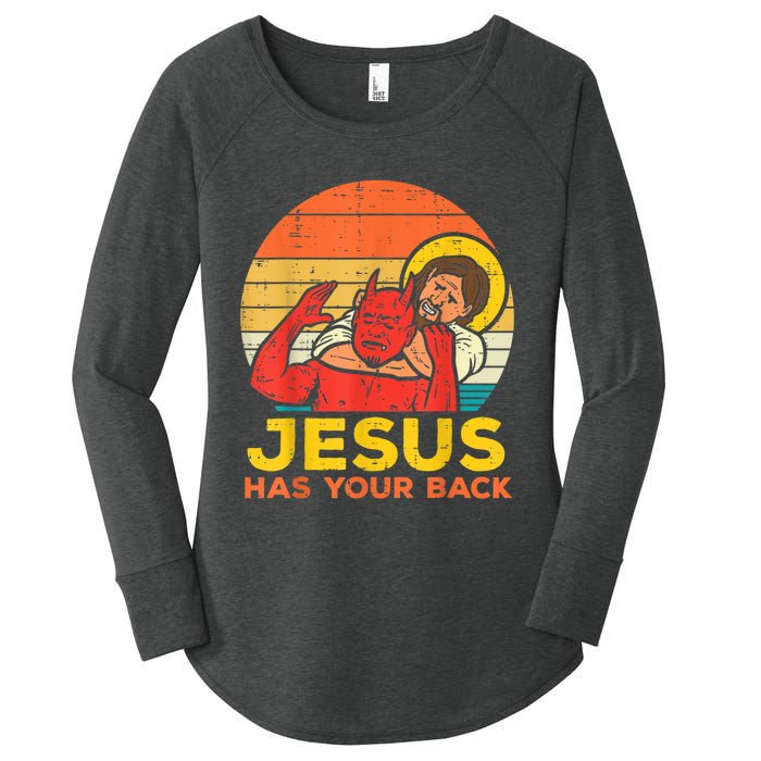 Jesus Has Your Back Jiu Jitsu Retro Christian Men Women Women's Perfect Tri Tunic Long Sleeve Shirt