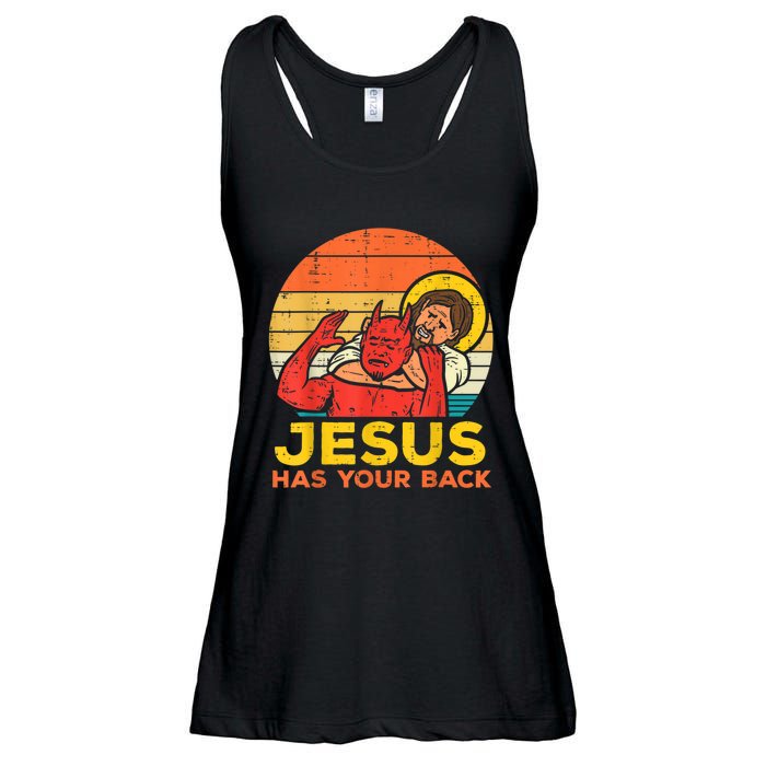 Jesus Has Your Back Jiu Jitsu Retro Christian Men Women Ladies Essential Flowy Tank