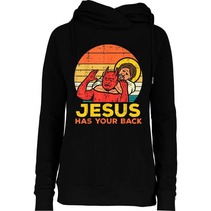 Jesus Has Your Back Jiu Jitsu Retro Christian Men Women Womens Funnel Neck Pullover Hood