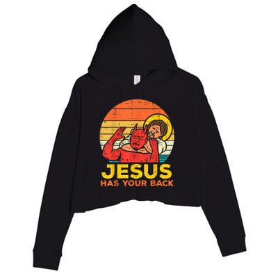 Jesus Has Your Back Jiu Jitsu Retro Christian Men Women Crop Fleece Hoodie